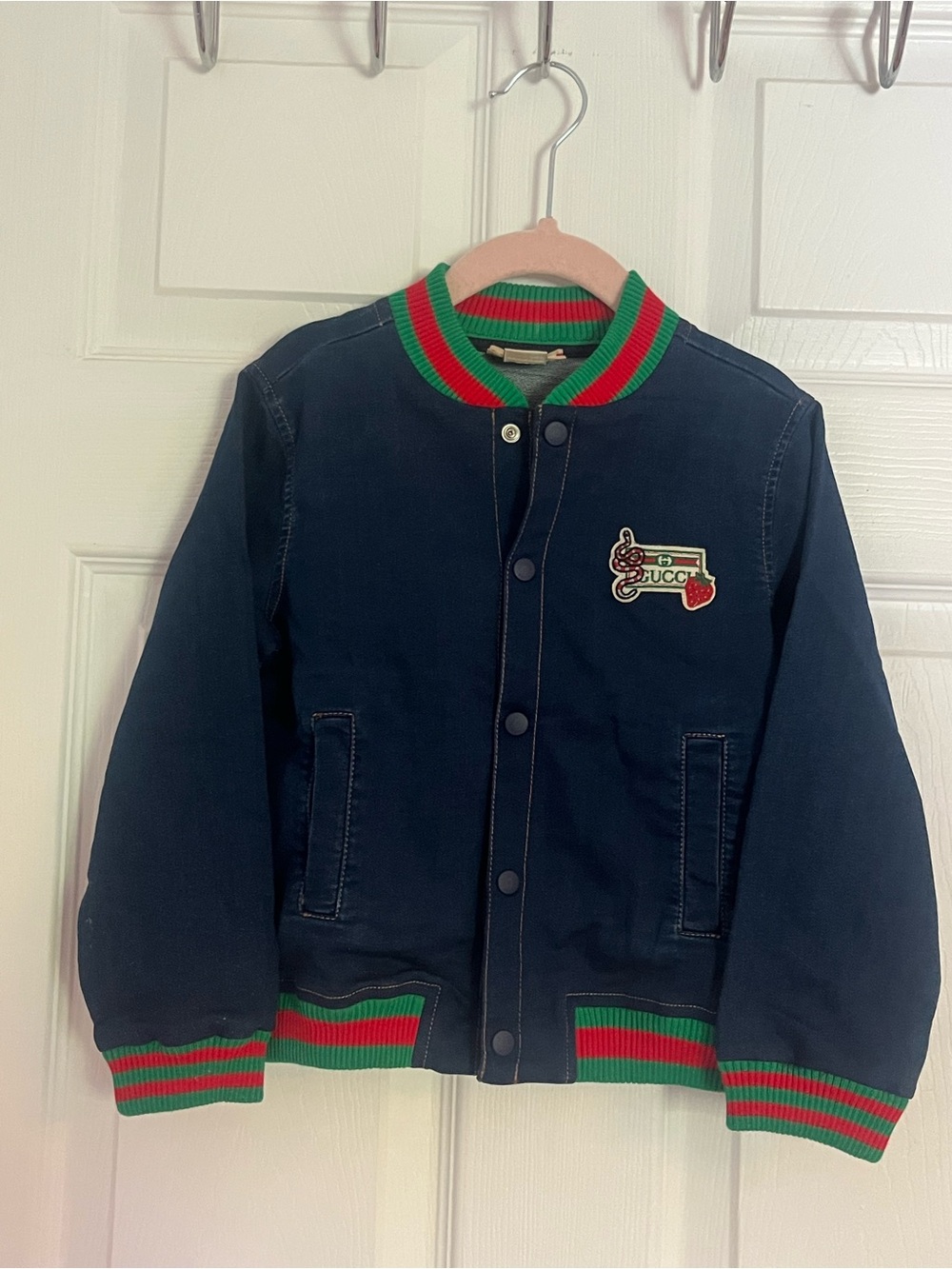 Gucci Navy Kids Jacket with Red & Green Stripe Trim